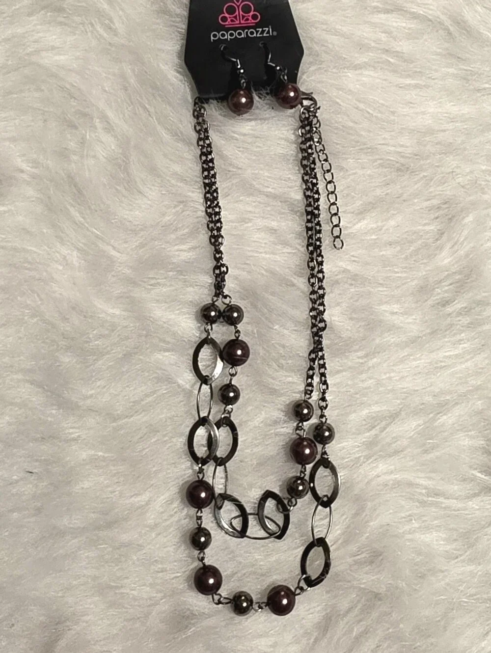 paparazzi Gunmetal & Deep Burgundy Layered Beaded Necklace Set